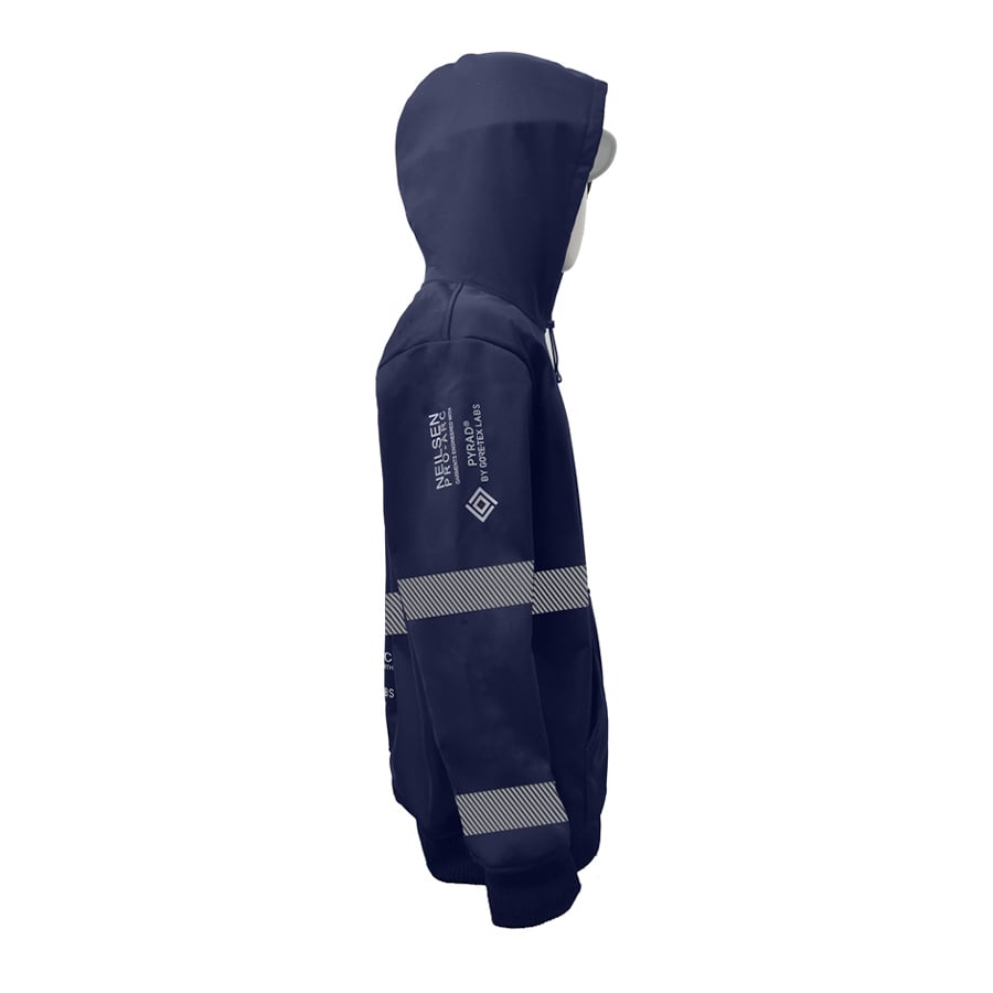 Neilsen FR/ARC Rated Hi-Vis Navy Softshell Fleece Hoodie made with PYRAD® WINDSTOPPER® Fabric by GORE-TEX LABS