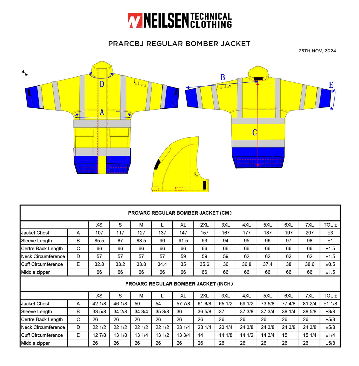 EXTREME GORE-TEX PYRAD® CAT 3 FR/ARC Rated Breathable High Visibility Rainwear Bomber Jacket Yellow/Black size chart