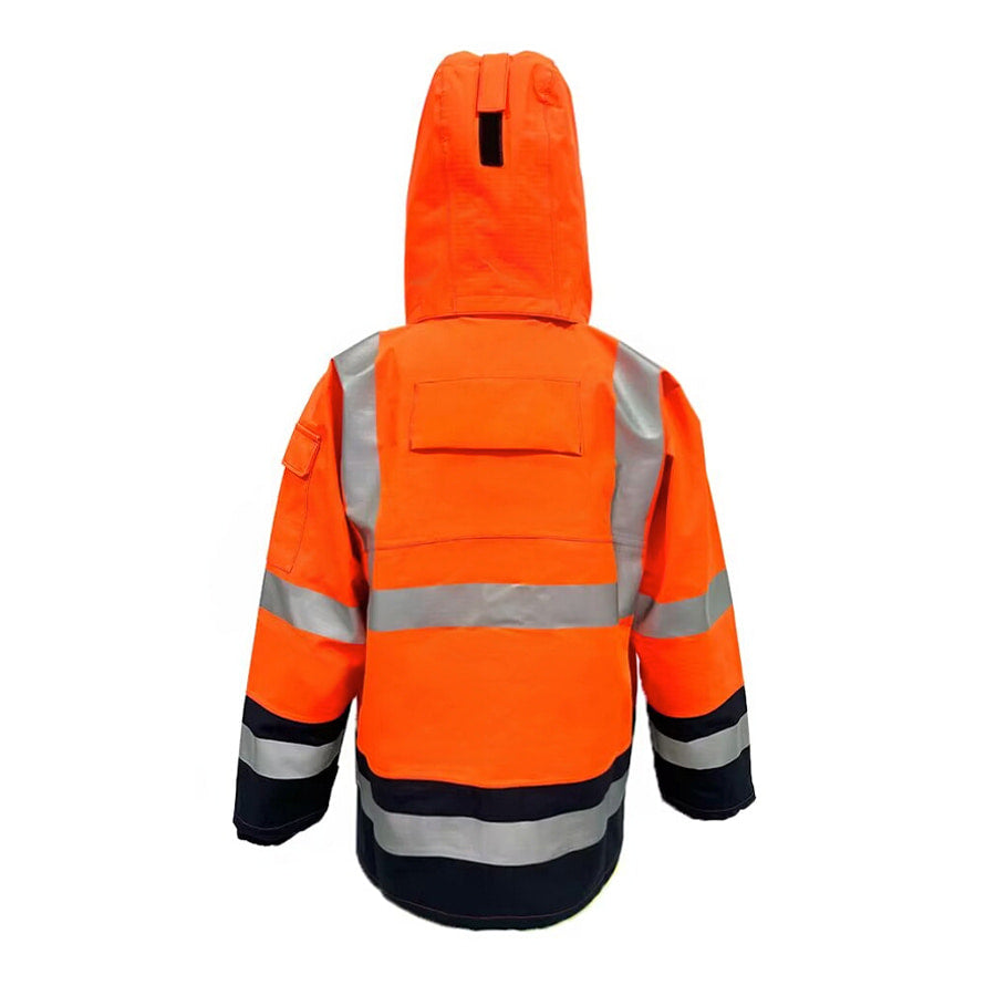 PRO ARC FR/ARC CAT 3 Breathable High Visibility Rainwear Coat Orange/Navy
