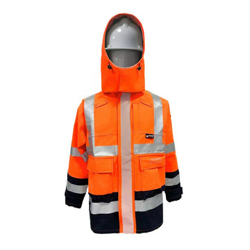 PRO ARC FR/ARC CAT 3 Breathable High Visibility Rainwear Coat Orange/Navy