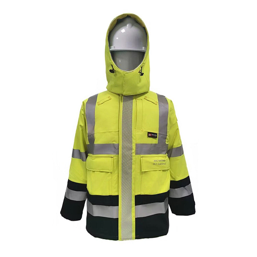 PRO ARC FR/ARC CAT 3 Breathable High Visibility Rainwear Coat Yellow/Navy