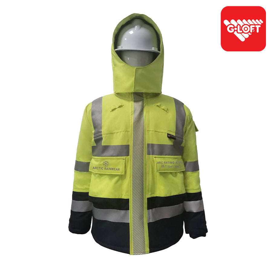 PRO ARC FR/ARC CAT 3  -60 Arctic Thermal Protection  High Visibility Rainwear/Outerwear Coat Yellow/Navy