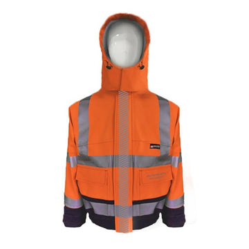 PRO ARC FR/ARC CAT 3 Breathable High Visibility Rainwear Bomber Jacket Orange/Navy