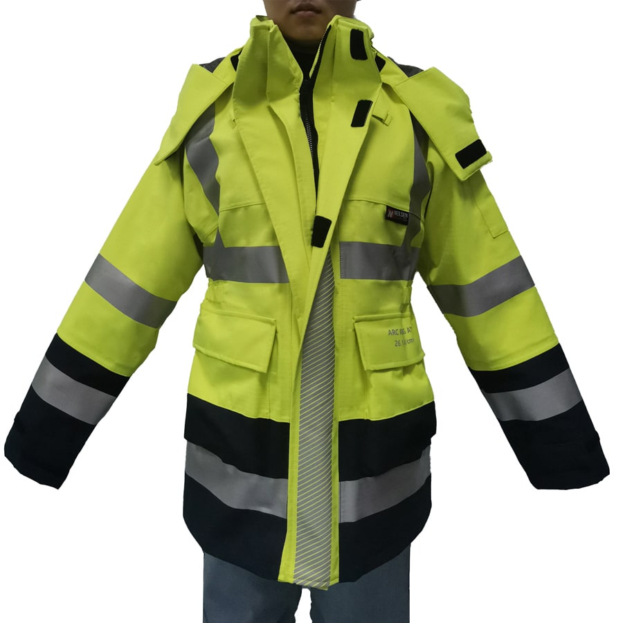 PRO ARC FR/ARC CAT 3 Breathable High Visibility Rainwear Women Coat Yellow/Navy