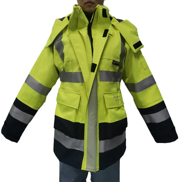 PRO ARC FR/ARC CAT 3 Breathable High Visibility Rainwear Women Coat Yellow/Navy
