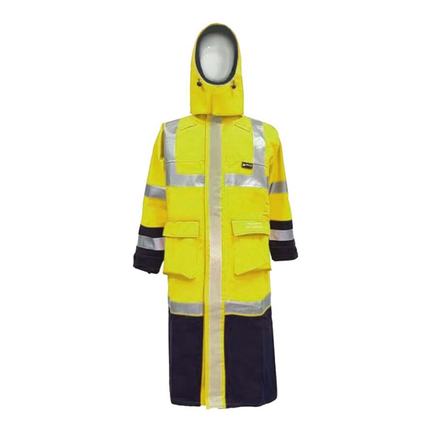 PRO ARC FR/ARC CAT 3 Breathable High Visibility Rainwear Trench Coat Yellow/Navy