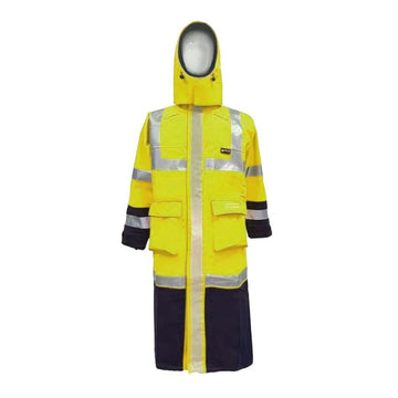 PRO ARC FR/ARC CAT 3 Breathable High Visibility Rainwear Trench Coat Yellow/Navy