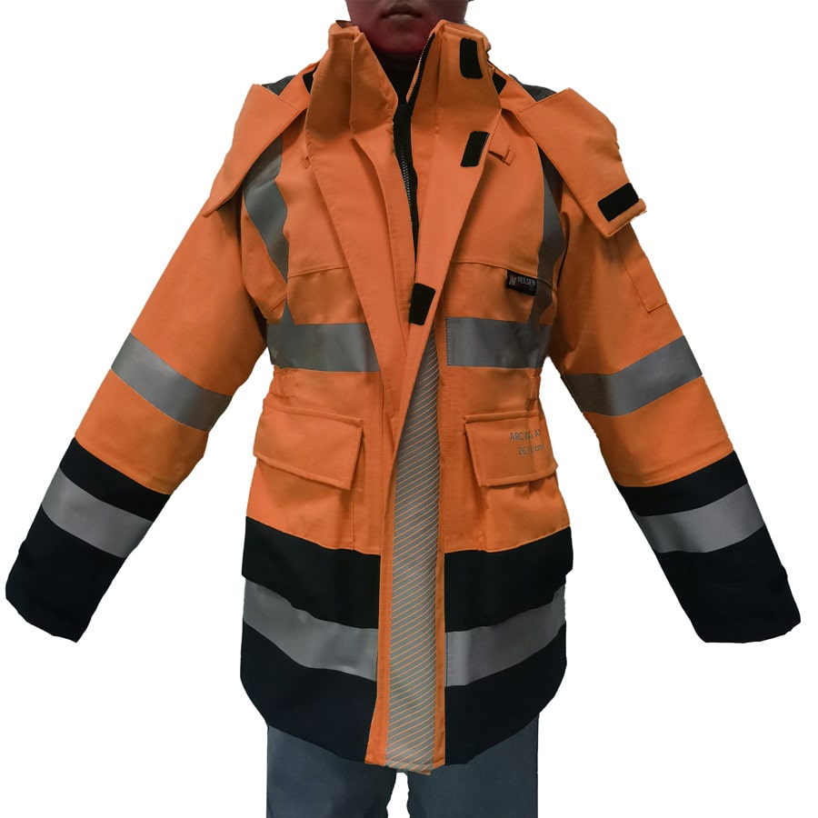 PRO ARC FR/ARC CAT 3 Breathable High Visibility Rainwear Women Coat Orange/Navy