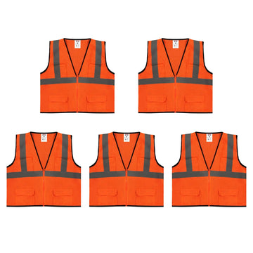 Safety Main 05EAMO Economy Vest, Class 2, All Mesh, Hi-Vis Orange, Pack of 5