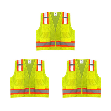 Safety Main 05TTSYZ Surveyor Vest, Class 2, Solid Front, Mesh Back, Hi-Vis Yellow, Pack of 3