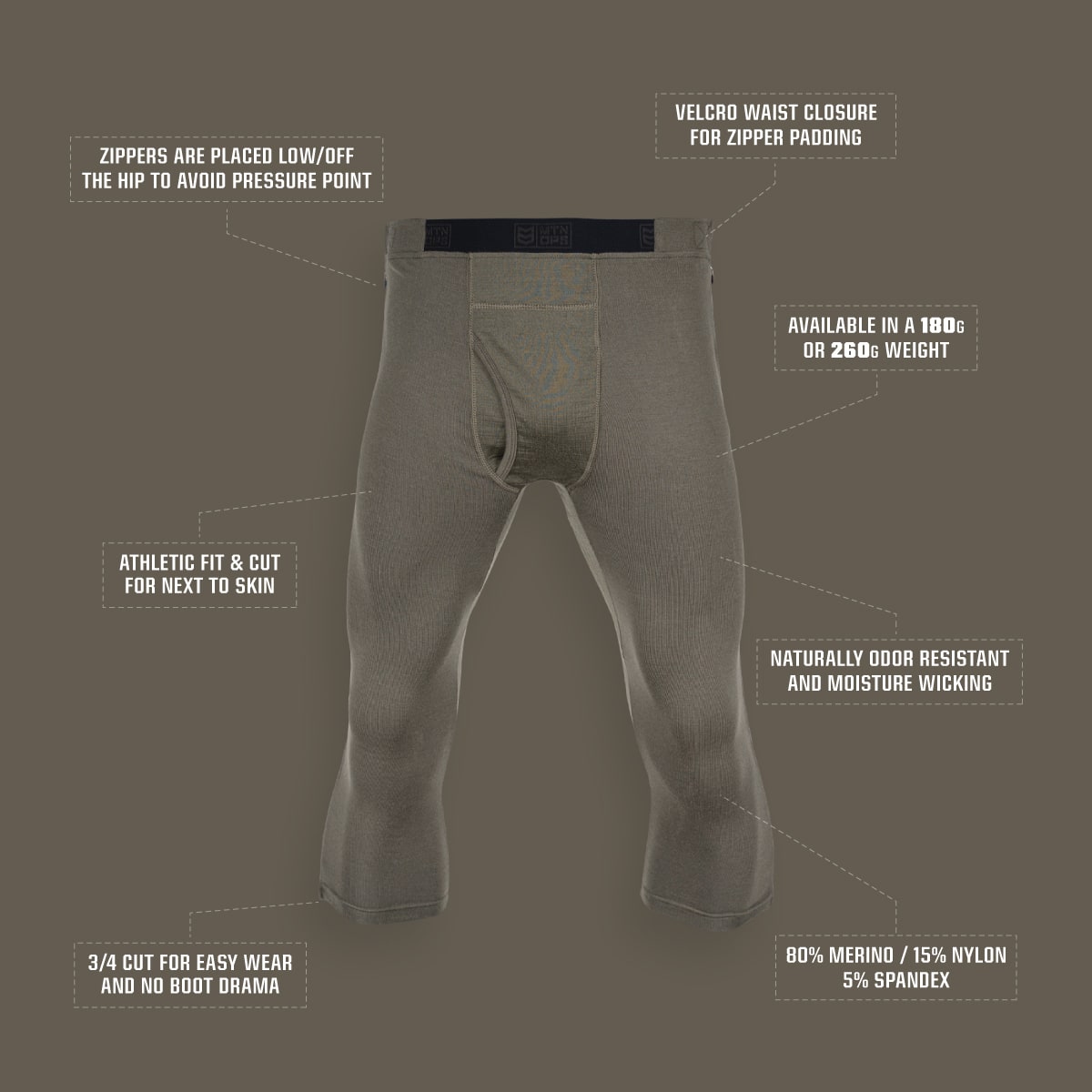 BATTLEGROUND MERINO 3/4 ZIP-OFF BOTTOMS