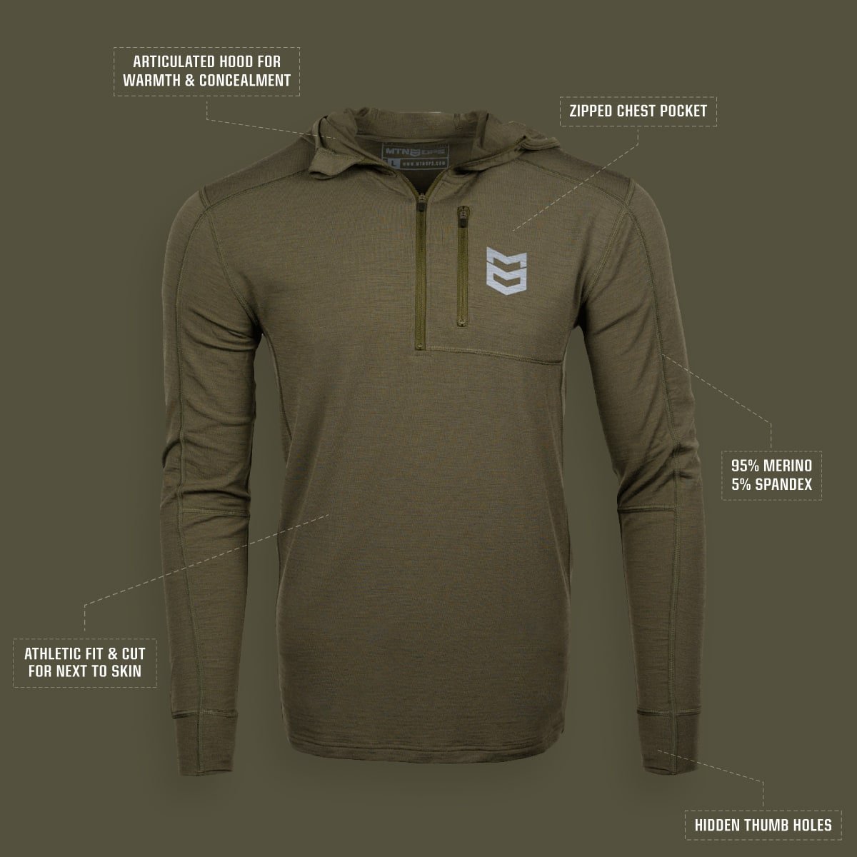 BATTLEGROUND MERINO HOODIE 180G - XS ONLY