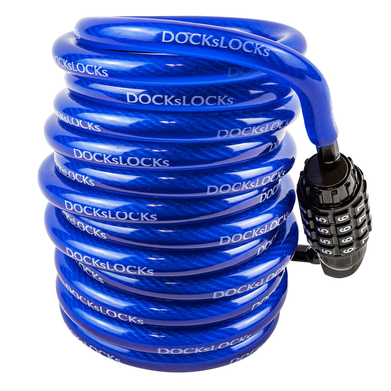 Load image into Gallery viewer, DocksLocks® Anti-Theft Weatherproof Coiled Security Cable with Re-settable Combination Lock (5&#39;, 10&#39;, 15&#39;, 20&#39; or 25&#39;)
