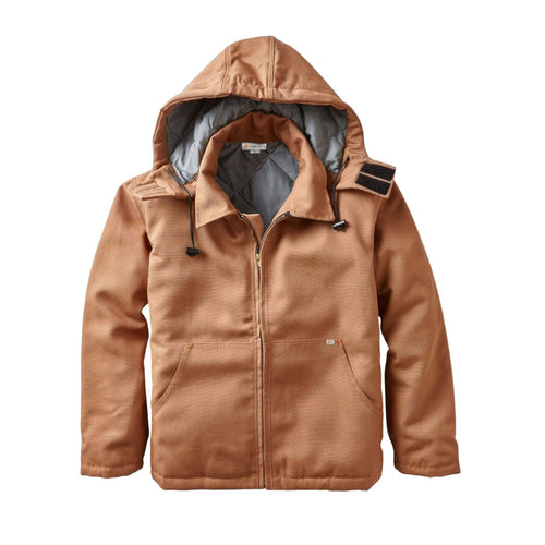 Rasco FR Brown Duck Hooded Jacket, Front Zipper, Side Pockets, Recessed Cuffs, Removable Hood with Snaps, Draw Cords, CAT 3, NFPA 2112 Certified by UL