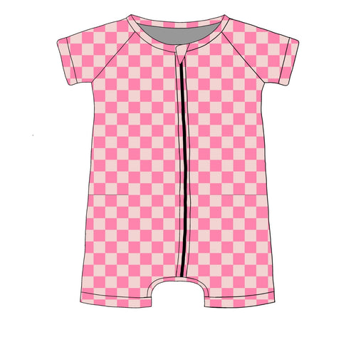 Checkered Pink Firefighter, Romper