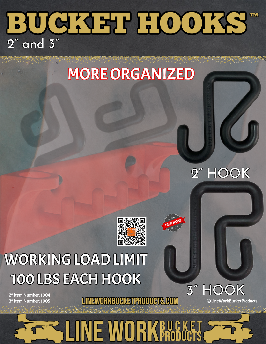 3" Bucket Hook: Rated at 100lbs