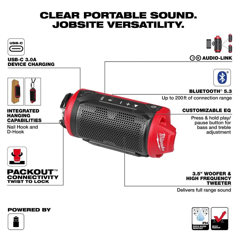Milwaukee M12 Bluetooth Jobsite Speaker with PACKOUT Compatibility