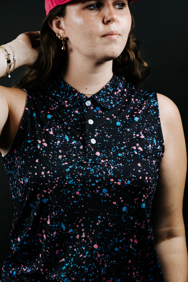 Load image into Gallery viewer, Womens Black Paint Splatter Polo
