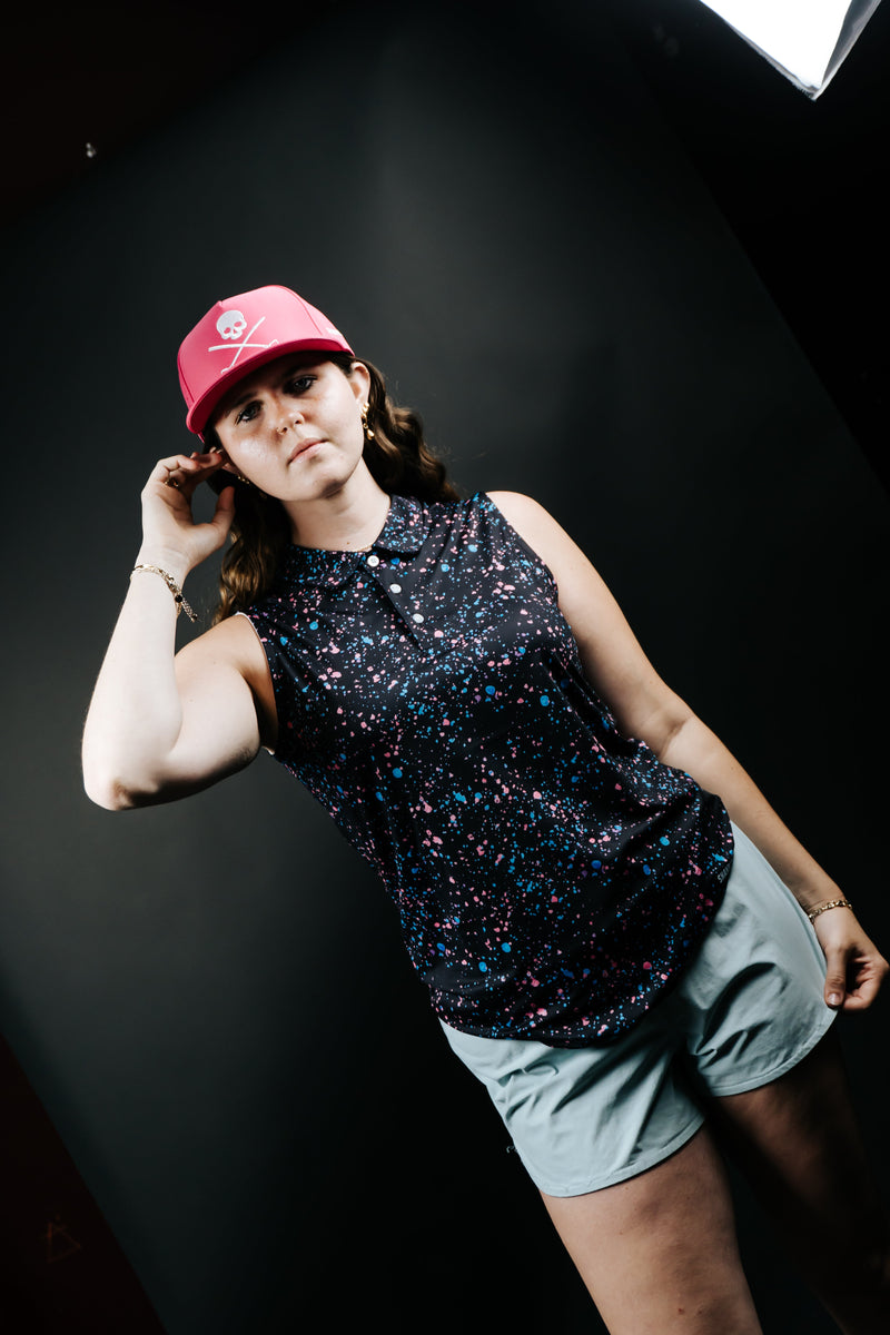 Load image into Gallery viewer, Womens Black Paint Splatter Polo
