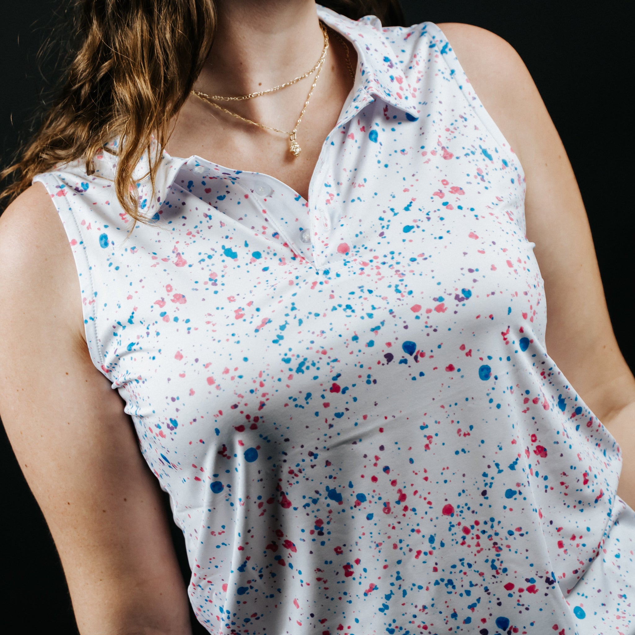 Womens White Paint Splatter Polo