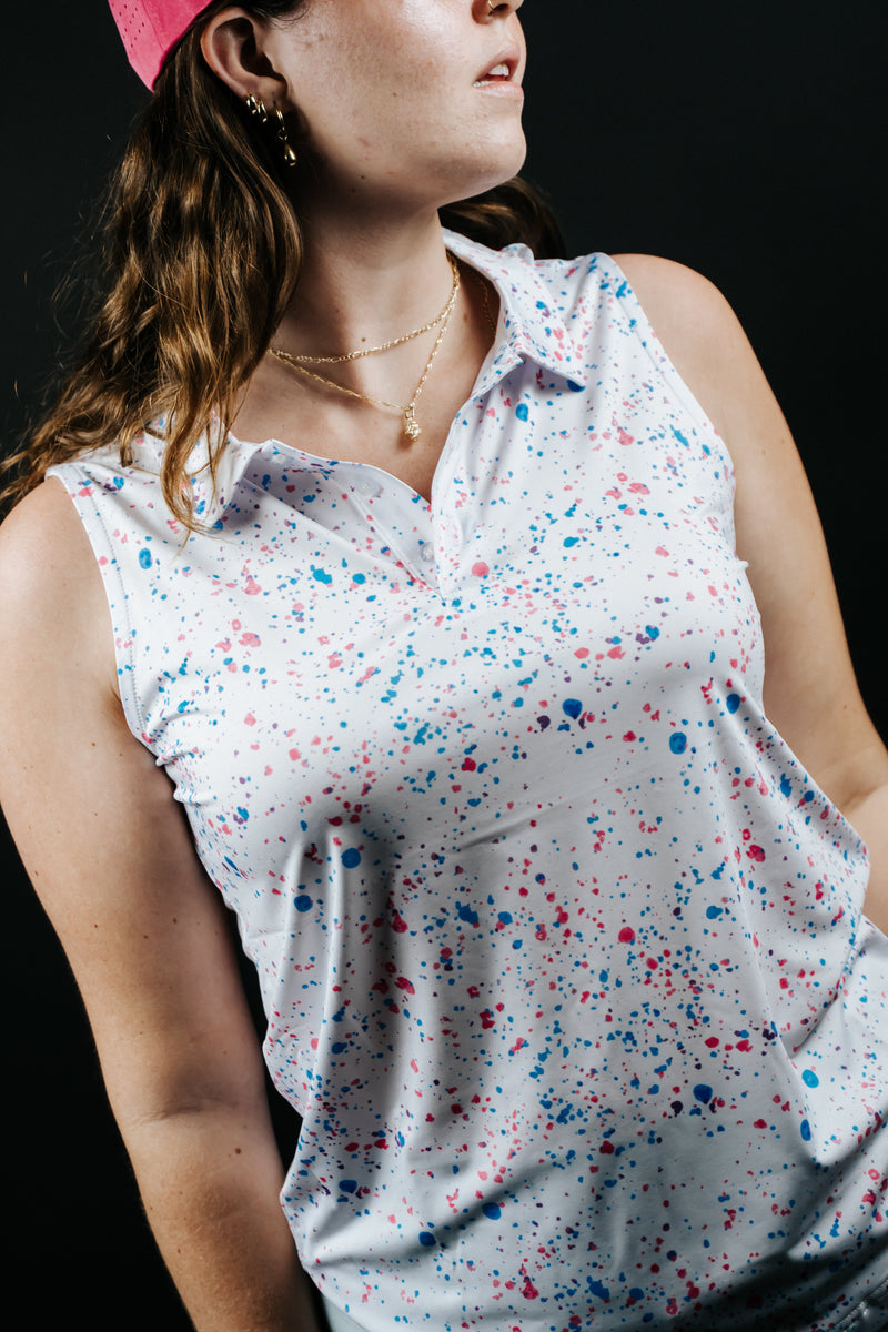 Load image into Gallery viewer, Womens White Paint Splatter Polo
