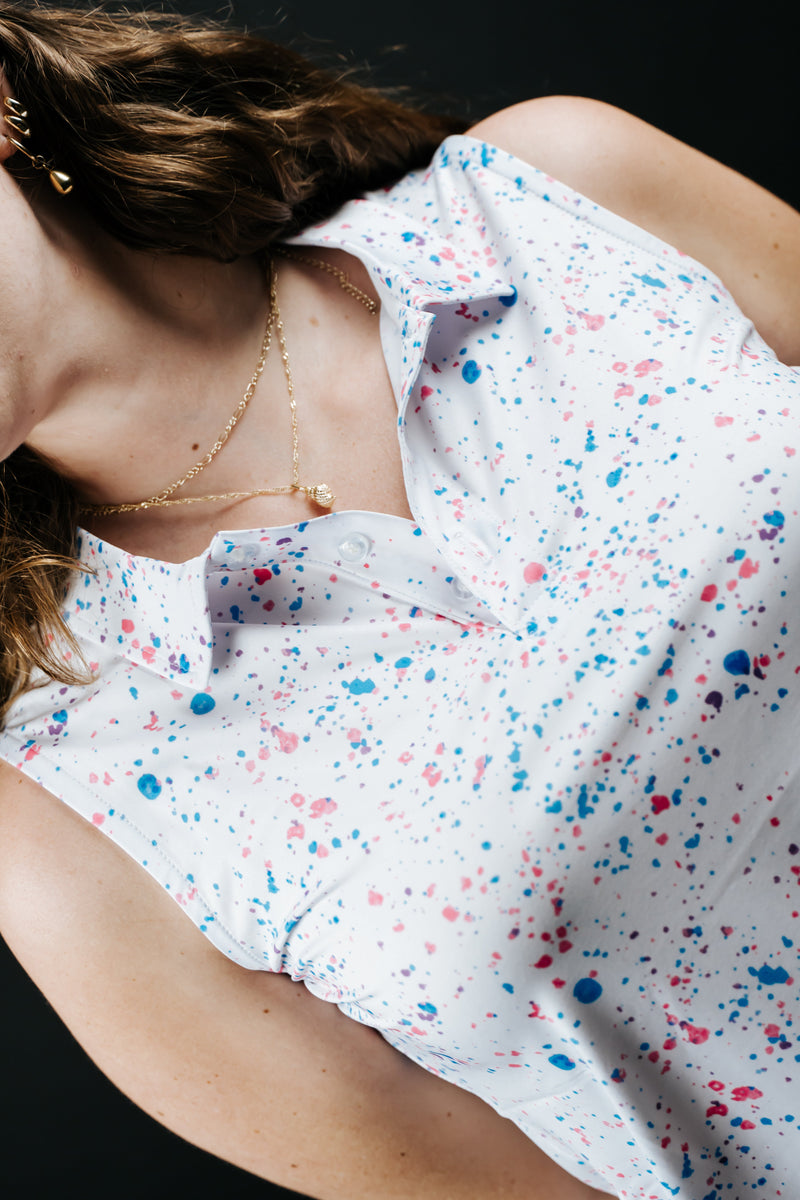 Load image into Gallery viewer, Womens White Paint Splatter Polo
