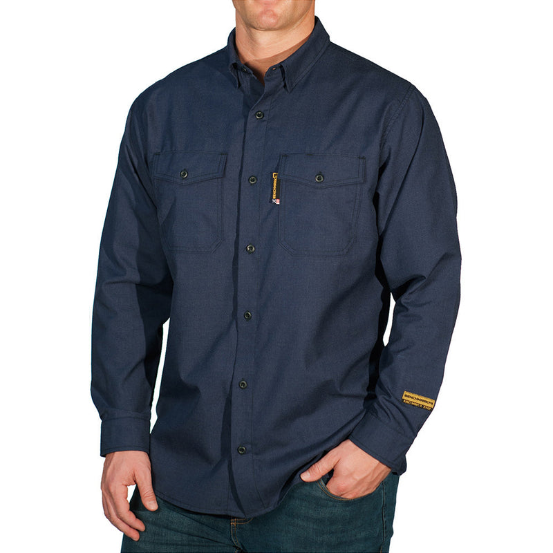 Load image into Gallery viewer, silver bullet flame resistant button up shirt navy
