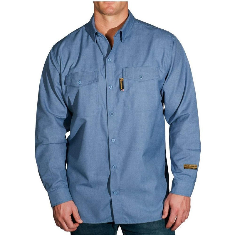 Load image into Gallery viewer, silver bullet flame resistant button up shirt light blue
